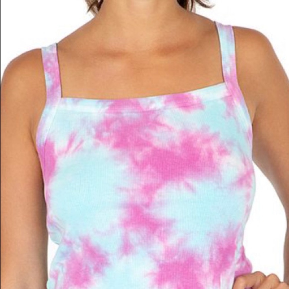 Cropped ribbed pink and blue tie dye rebellious one tank top